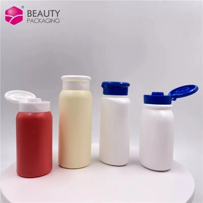 Botella personalizada de plástico blanco para polvo de talco, 50g, 80g, 100g, 150g, 200g