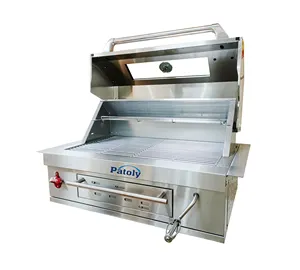 Pemanggang bbq, stainless steel portabel arang BBQ pengasap untuk berkemah 30 ''5 Stainless steel dengan tutup pembakar gas luar ruangan