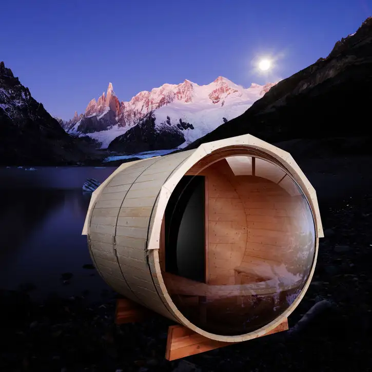 Saunafabrikanten Buiten Sightseeing Panoramische 6ft Red Ceder Barrel Sauna Met Houtgestookte Saunakachel