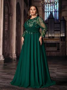 Abito <span class=keywords><strong>da</strong></span> <span class=keywords><strong>sera</strong></span> in chiffon e pizzo con perline in stile africano, traspirante, a trapezio, per damigelle e matrimoni, per donne curvy, a maniche lunghe - Product Image 5