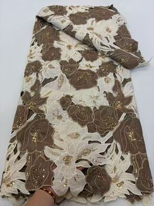 Dentelle florale africaine, tissu guipure ajouré, broderie de perles, tube de sequins, accessoires pour robes de mariée, perles solubles dans l'eau, 130 cm - Product Image 5