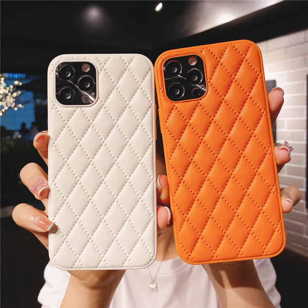Luxury Rhombic Colorful PU Leather Precise Metal Camera Woomen Man Phone Case for iphone 11 11pro 12 12pro