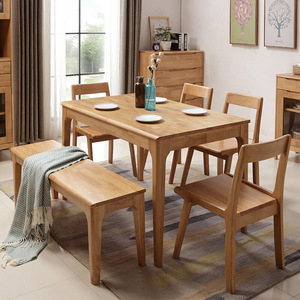 Juego de mesa y sillas de comedor nórdico de madera maciza, 4 piezas, rectangular, duradero, para comedor - Product Image 4