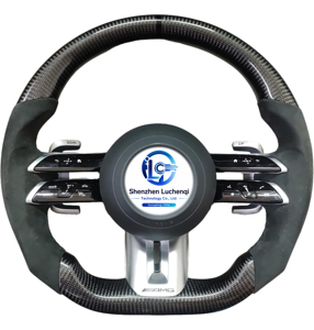 Volant chauffant en fibre de carbone véritable, 4 branches, revêtement Alcantara, compatible <span class=keywords><strong>Mercedes</strong></span> W205 W213 W463 C118, amélioration intérieure AMG Performance - Product Image 2
