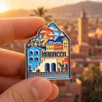 Épinglette en émail souple plaquée or, souvenir de voyage du Maroc, motif Montagnes de l'Atlas et chameau, style badge marocain