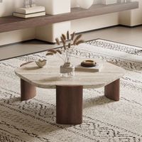 HZX Table Basse Moderne en Dalle de Travertin Naturel pour Salon, Appartement, Balcon, en Bois Massif, Basse, Tendance Célébrité, en Marbre