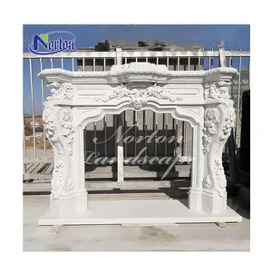 Modern indoor decoration French style home use white natural stone surround marble fireplace mantel for sales