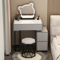 Runwoodhot Coiffeuse au design simple avec éclairage et miroir, ensemble de coiffeuse en gros avec tiroirs et tabouret