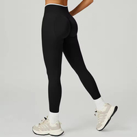 Pantalon de yoga sans couture taille haute personnalisé pour femme, en spandex, effet galbant en V, anti-transpiration, contrôle abdominal, longueur intégrale