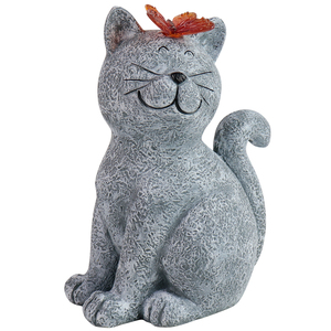 Ornement de chat en résine à énergie solaire avec papillon sur la tête-Idéal pour les amoureux des chats pour décorer les jardins ou les maisons - Product Image 2