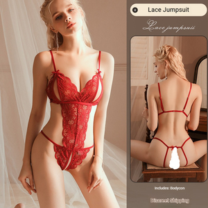 Conjunto de lencería sexy de encaje floral 3D bordado con aberturas, sin espalda y entrepierna abierta, transpirable, para luna de miel, para mujer - Product Image 6