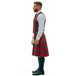 Conjunto Completo de Kilt Escocês Masculino com Colete Xadrez Vermelho e Sporran para Halloween, Cosplay e Festas a Fantasia - Product Image 3