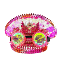Chapeaux de Capitaine Steampunk Rose Vif avec Strass, Vente en Gros, 3 MOQ, pour Festivals et Fêtes (Burning Man)