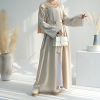 Abaya ouverte en lin brodé Ramadan 2026 pour femmes, robe musulmane, vêtements islamiques
