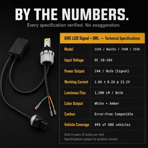 Luce di Svolta LED G-VIEW BAU15S P21W 7440 3156 1156, Lampadina Automobilistica Bianca/Ambra, Luce Diurna Commutabile - Product Image 3