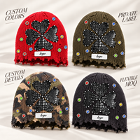 Bonnet en tricot côtelé vieilli DYMF, logo tissé personnalisé, patch en cuir PU clouté, unisexe, style Y2K gothique