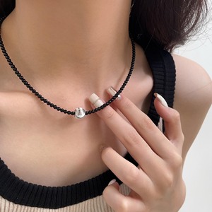 สร้อยคอโซ่ลูกปัดอาเกตสีดำเงิน S925 สไตล์มินิมอลสำหรับใส่ทุกวัน - Product Image 1