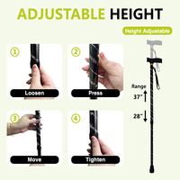 Télescope de gravure réglable en hauteur Canne de marche en aluminium noir Base robuste antidérapante ergonomique pour thérapie de rééducation