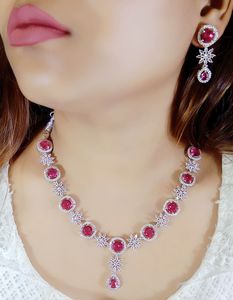 Conjunto de collar de gargantilla de piedra AD chapada en oro, el mejor conjunto de joyas de boda para compromiso de boda y Aniversario - Product Image 2