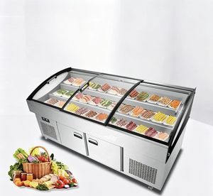 Réfrigérateur de comptoir à double température de 2,5 m avec porte vitrée pour la présentation de poulet, de poisson et de viande destiné aux boucherons et aux poissonniers - Product Image 1