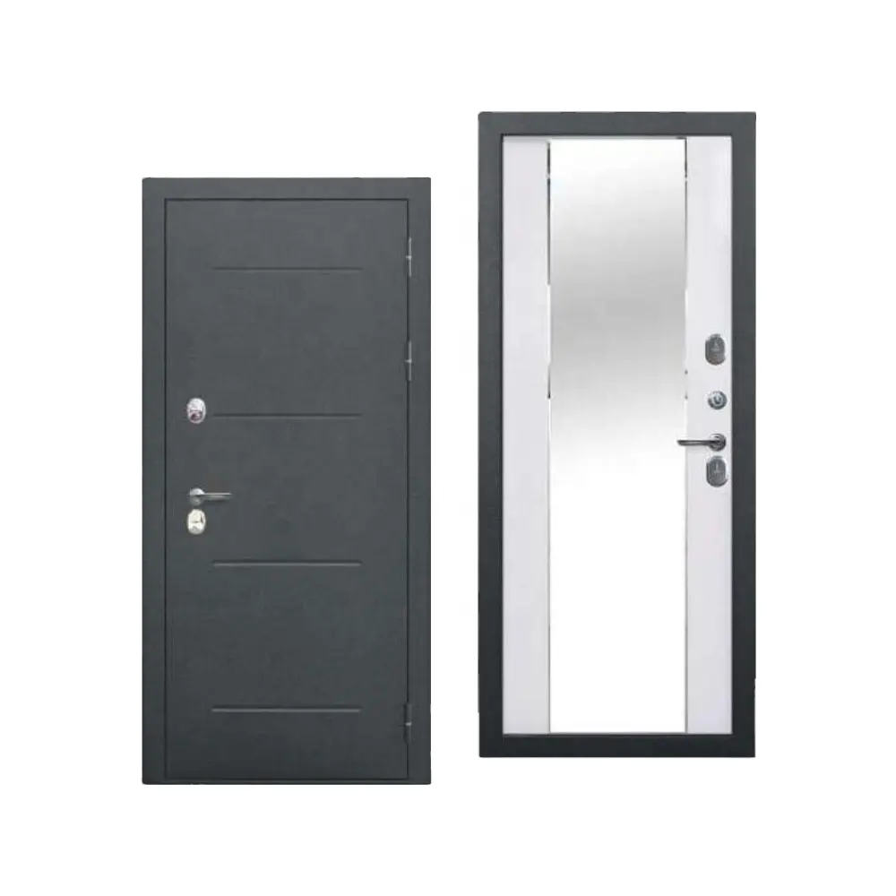 Puerta de Hierro moderna, espejo de vidrio insertado para Exterior, MDF, puerta blindada