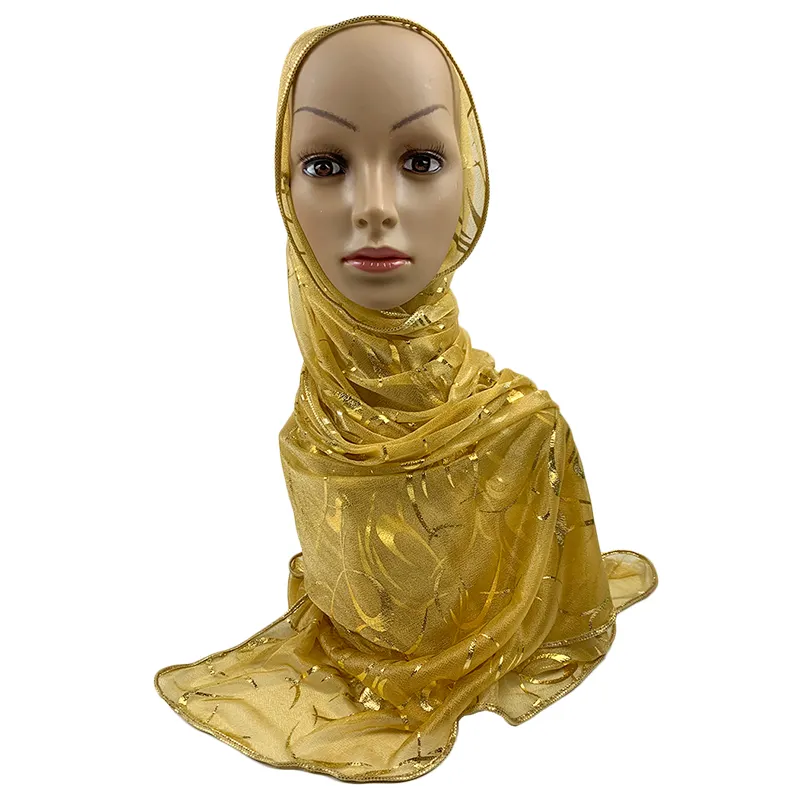 Оптовая продажа, модный простой яркий блестящий женский хиджаб из полиэстера