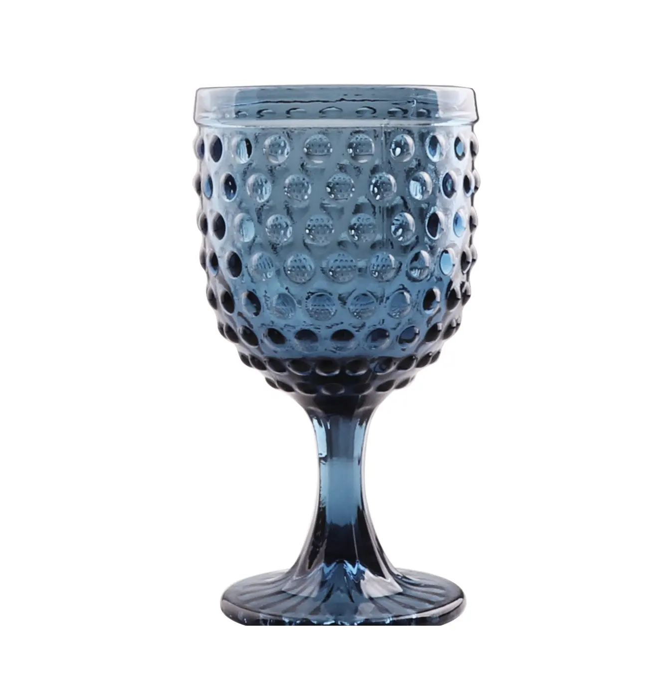 Telsen New Design Vintage Embossed Blue Nail Red Wine Goblet Tall Cups and Small Water Cups Tumbler