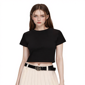 Camiseta Larga de Color con Botones, Manga Corta, Poliéster/Algodón, Corte Ajustado - Product Image 4