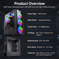 Boîtier d'ordinateur de jeu de taille moyenne avec panneau latéral en verre trempé, compatible ATX, Micro ATX, ITX, châssis de PC de bureau avec prise en charge des ventilateurs RGB