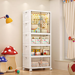 خزانة تخزين بلاستيكية منزلية قابلة للطي، صندوق تخزين متعدد الوظائف بسعة كبيرة، خزانة ملابس للأطفال - Product Image 2