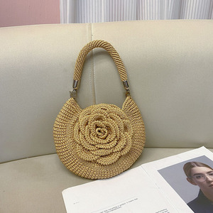 Sac à main élégant en lin tissé à la main, motif floral pastoral, style pique-nique, décontracté, simple, pour l'été, petit format, pour pièces de monnaie et rouge à lèvres, Tanjing - Product Image 2