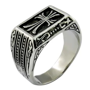 Punk Ring Aangepaste Hip Hop Zwart Stijl Roestvrij Staal Mannen Kruis Zwarte Verf Ringen