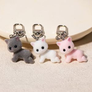 <b>Cute</b> Flocking Animals Cartoon Cats Keychain Resin <b>Doll</b> Fashion Jewelry Pendants Kawaii Plush Cat Keychain Bag Charms Accessories - Product Image 1