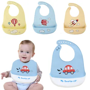 Customized Printed Logo Multi Colored Soft Foldable Silicone bib baby Easy to Clean Waterproof feeding bibs