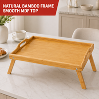 Table de lit en bambou avec pieds pliables - Plateau de service en bois avec plateau en MDF et cadre en bambou pour repas sur canapé ou ordinateur portable