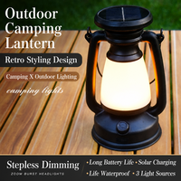 Lanterne de camping solaire LED vintage rechargeable, lampe rétro style ouragan, intensité réglable, étanche IPX4 pour extérieur, tente, jardin SN-035