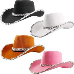 Casquettes de Cowboy chapeaux de fête chapeau de Cowboy occidental Performance de fête avec des paillettes de cristal embellies déguisements accessoires casquette pour hommes - Product Image 1