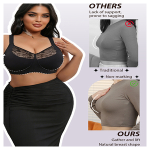 <span class=keywords><strong>Reggiseno</strong></span> Comodo con Pizzo, Copertura Totale, Senza Ferretto, Taglie Forti, Push-up, Solleva il Seno Cadente per Uso Quotidiano - Product Image 3