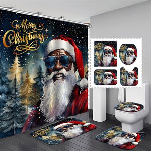 Juego de 4 Accesorios de Baño Divertidos de Papá Noel Negro, Decoración Navideña Vintage para el Hogar, Poliresina, Familias Afroamericanas - Product Image 1