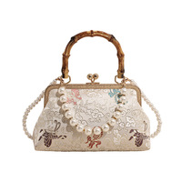Sac de soirée brodé de fleurs de style chinois, sac à main avec poignée en perles, pochette de grande capacité