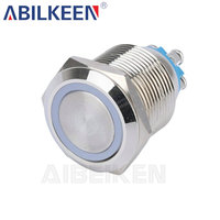 Interrupteur métallique 19 mm en laiton nickelé IP65 250 V, bouton-poussoir étanche à tête plate, verrouillage 1NO, 2 bornes à vis, commande électrique