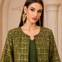 Ensemble deux pièces élégant brodé pour femme, caftan marocain à sequins, jupe longue plissée, pour l'automne, style arabe, Dubaï, Aïd, Ramadan, soirée