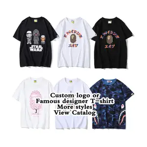 도매 디자이너 티셔츠 하이 퀄리티 면 상어 디지털 인쇄 일반 남성 bapes T 셔츠