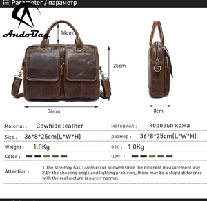 Sac à main pour ordinateur portable Andong pour hommes, en cuir de vache véritable, sac bandoulière, style européen, sacs de voyage, sacs rétro - Product Image 3