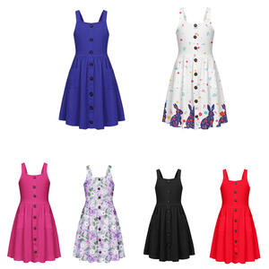 Оптовая продажа: Новое летнее повседневное платье-сарафан для девочек на бретельках с пуговицами, миди, без рукавов, А-силуэт, с карманами, для ежедневной носки - Product Image 1