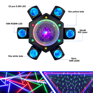 Avastron - Cabeza Móvil de 6 Brazos con Efecto Bola Mágica, Luz RGBW, Láser, Estroboscópico, Caleidoscopio, DMX512, Activación por Sonido, para Club, <span class=keywords><strong>Bar</strong></span>, Fiesta, Discoteca, DJ - Product Image 2