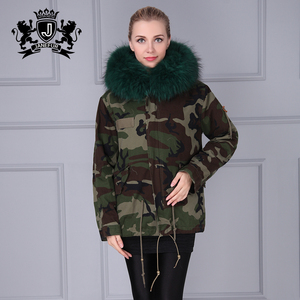 Mujeres camuflaje moda invierno desgaste, piel real del mapache collares desgaste estilo Faux fur Jacket - Product Image 4