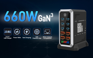 660W 10포트 USB 충전 스테이션 QC3.0 PD3.0 140W 고속 충전기 데스크 파워 허브 (노트북, 이어폰, 카메라용) - Product Image 2