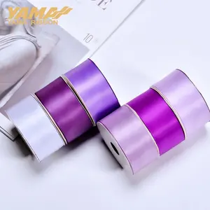 Yama 100% poliéster 38mm largura cor sólida violeta suave presente fita roxo cetim fita rolo 100 jardas