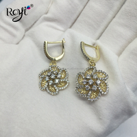 Anting Bunga CZ Berlapis Emas 14K Perak 925 dengan Zirkonia Kubik Kelas 3A Gaya Korea